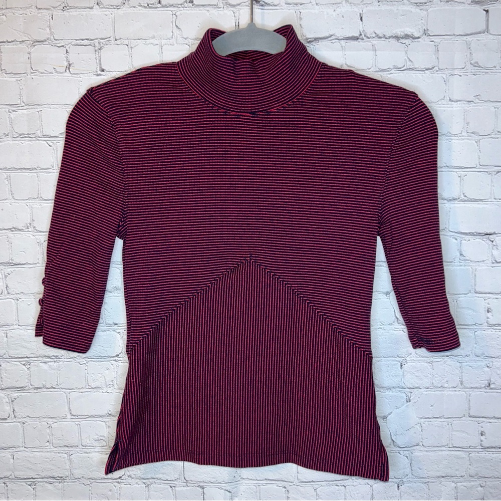 We The Free Navy Blue & Red Stripe Mock Neck Free People Shirt Size X Small